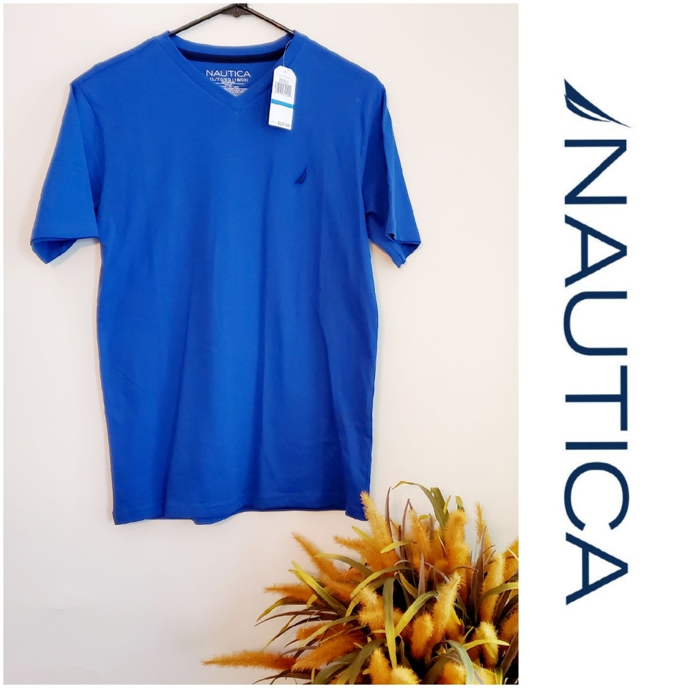 Nautica Essential Solid Blue Boys V-Neck Tee-shirt XLarge